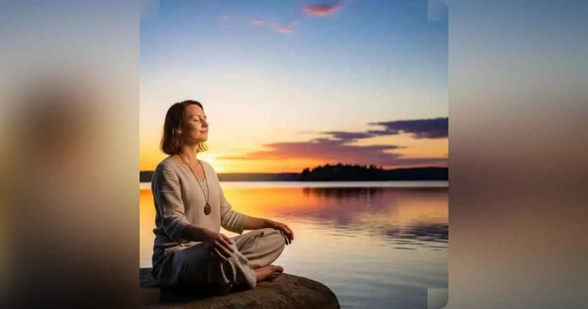 Woman practicing digital detox meditation in nature for stress relief and deep healing