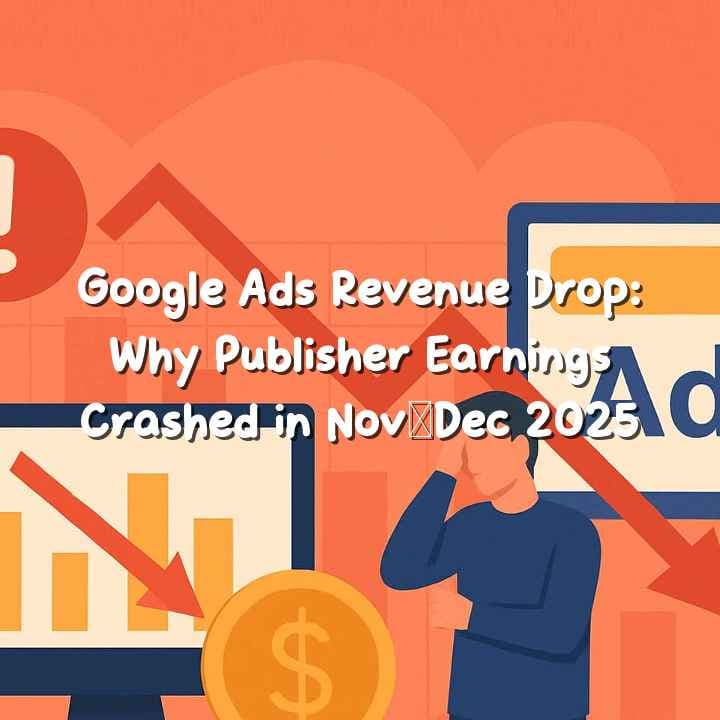 Illustration showing Google Ads revenue drop and declining RPM CPM charts