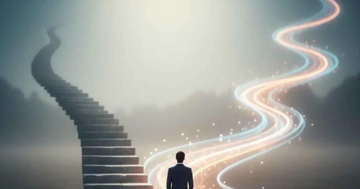 Person choosing an evolving path symbolizing learning, adaptability, and growth mindset