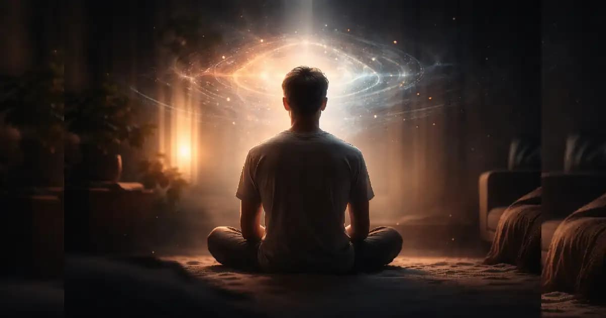 Person sitting quietly in soft light reflecting rather than meditating perfectly