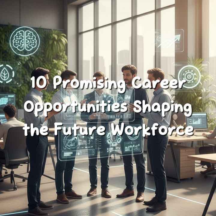 Futuristic workplace showing diverse professionals collaborating with holographic technology