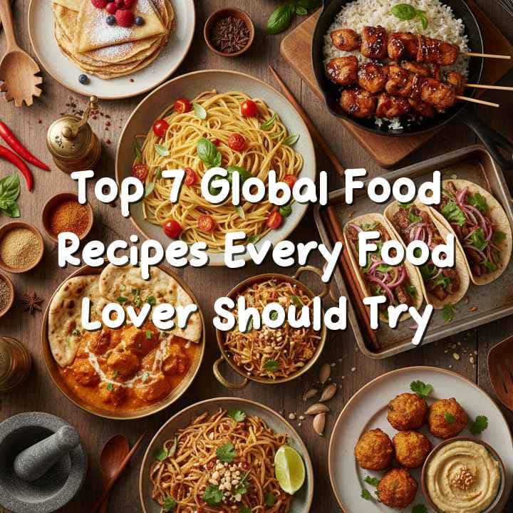 A colorful spread of international dishes from around the world