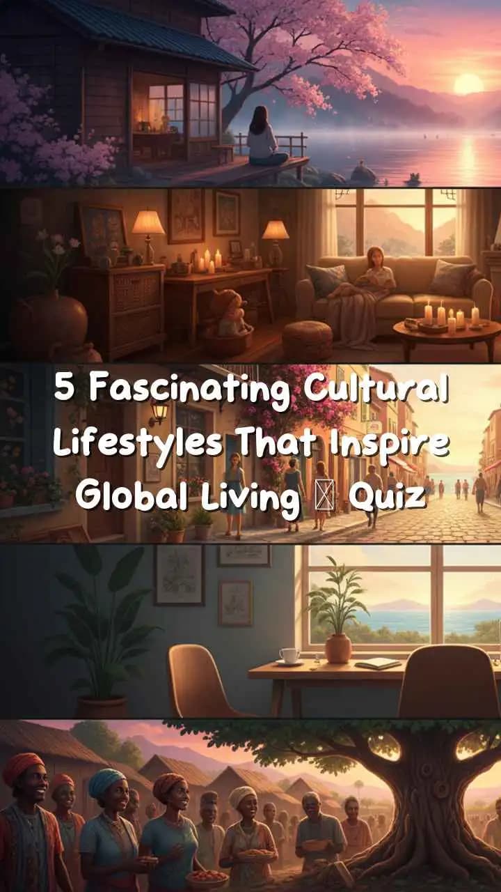 A collage of global cultural lifestyle concepts like Ikigai, Hygge, Lagom, Dolce Vita, and Ubuntu