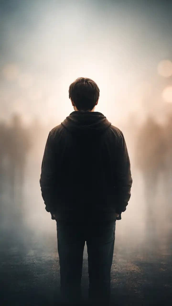 Symbolic illustration showing a person standing alone in a blurred crowd