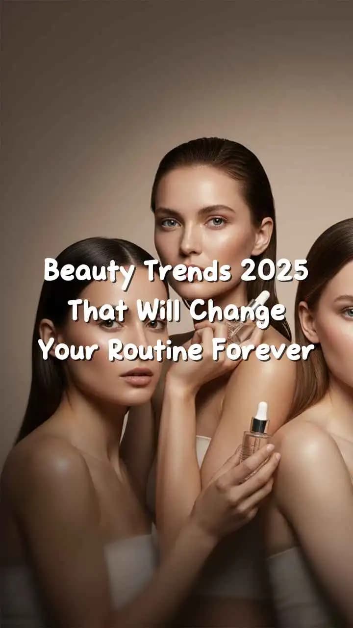 Modern beauty trends with glowing skin, clean makeup, and futuristic skincare tools