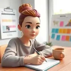 A person planning life goals with notebook, calendar, and vision board on table